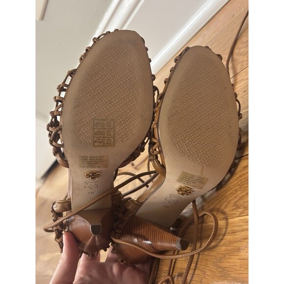 Tory Burch Helena Mesh 110mm Lace Up Pumps Heels Brown leather Strap Size 8 - Picture 14 of 16